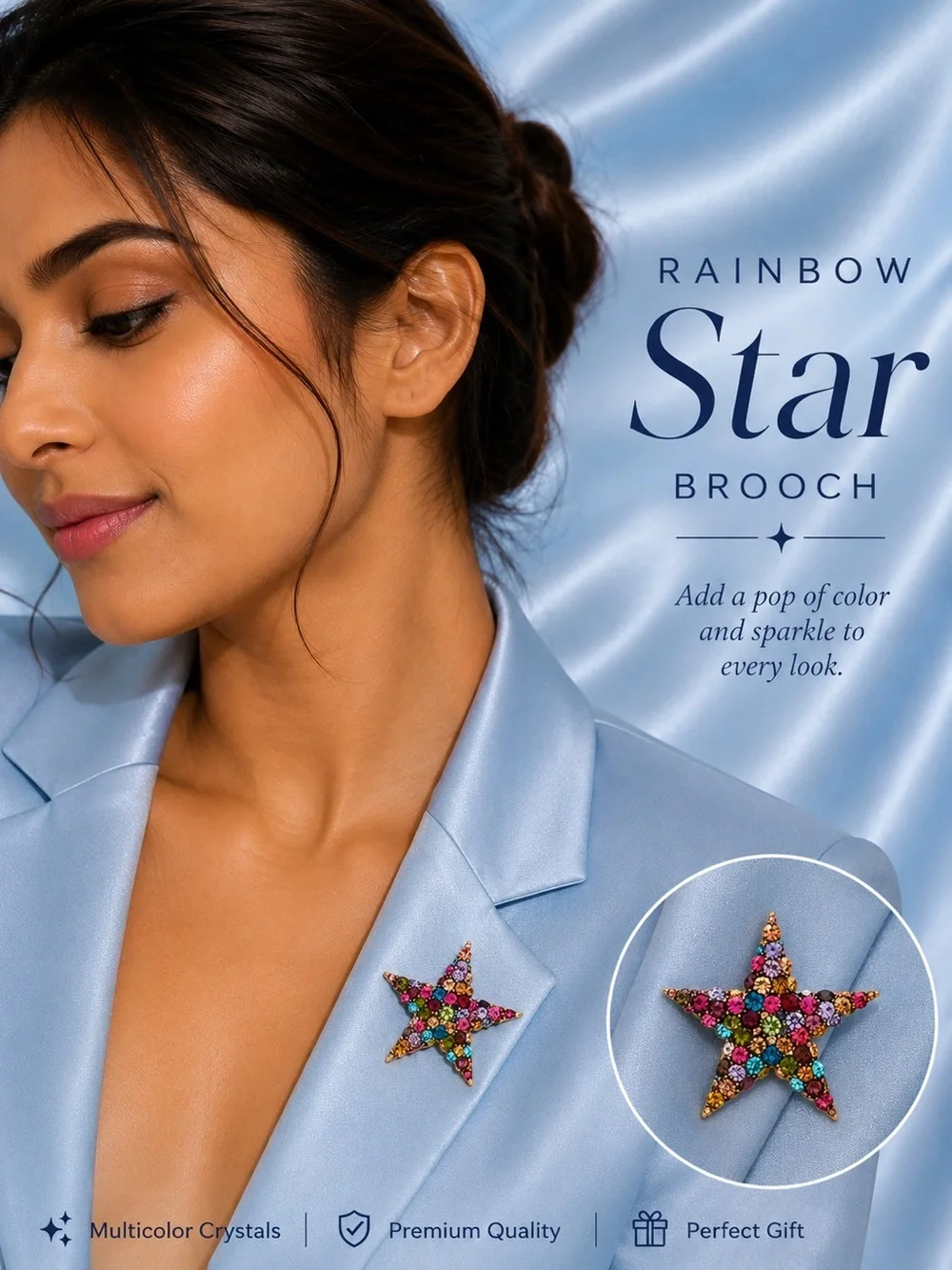 Vintage Star Glam Multicolor Crystal Brooch